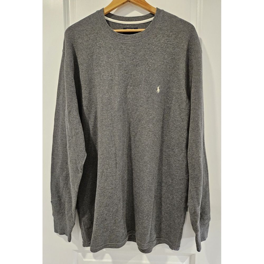Polo Ralph Lauren Waffle Knit Crew Pullover Pony‎ Logo  Longsleeve Size 2XL Gray